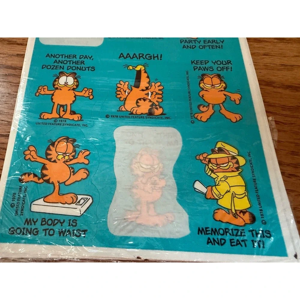 Vintage 1978 Garfield Hallmark Stickers 4 Sheets Jim Davis Comic Cat Blue Retro
